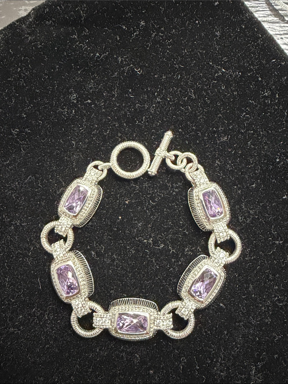 Judith Ripka 925  Silver Bracelet with cz and amethyst Stones